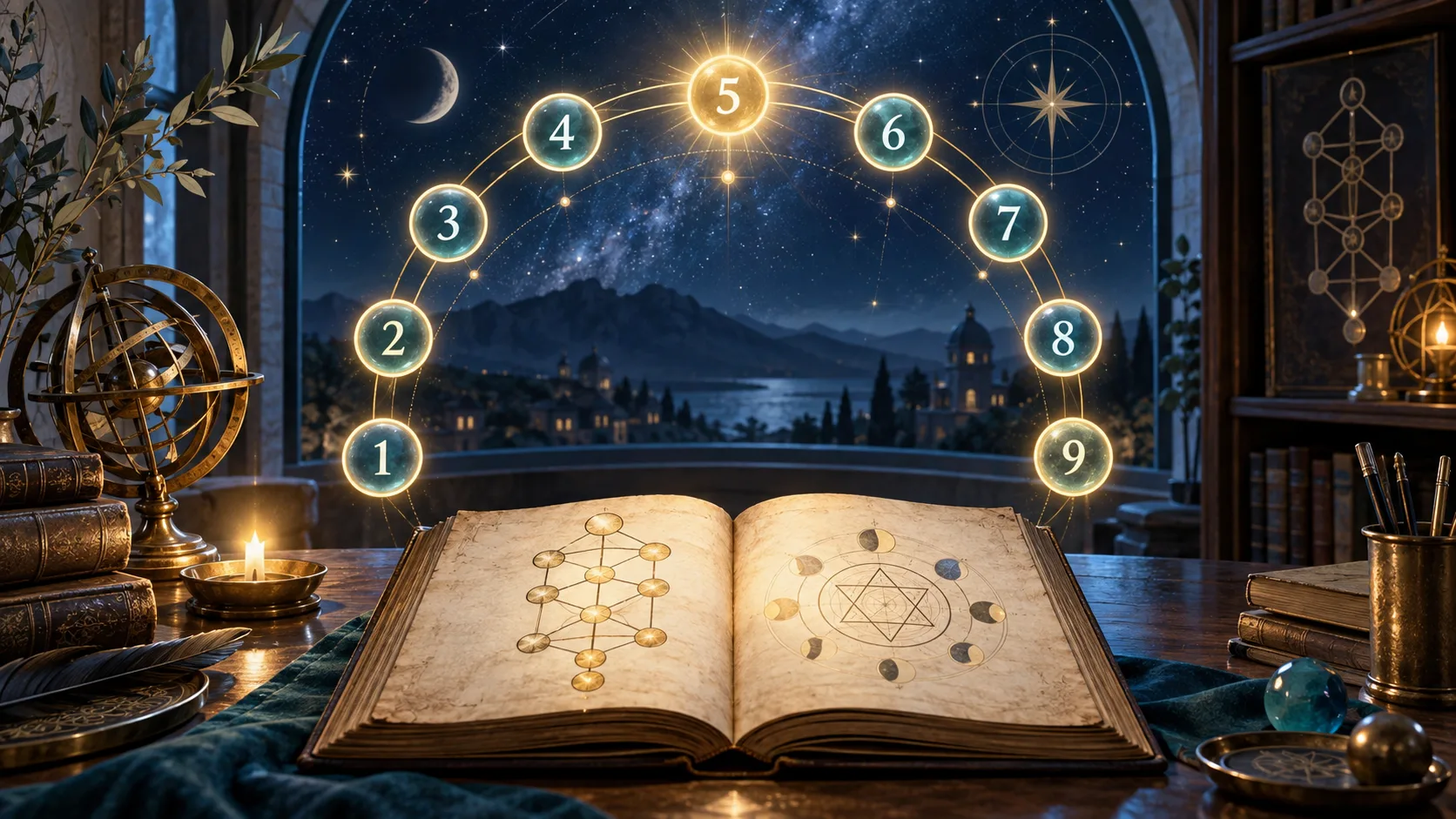 O Ano Pessoal na Cabala: Como Planejar Seu Ciclo de 9 Anos — Ilustração educativa do método de leitura