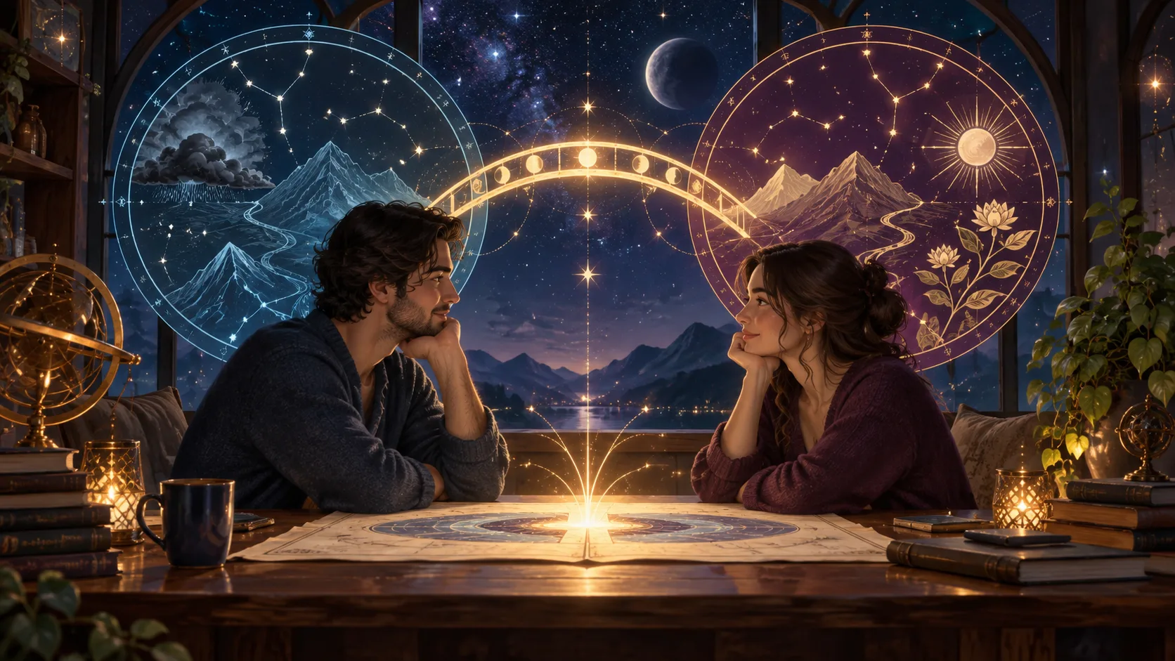 Desafios e Karmas na Compatibilidade: Transformando Tensões em Crescimento — Ilustração conceitual do tema do artigo