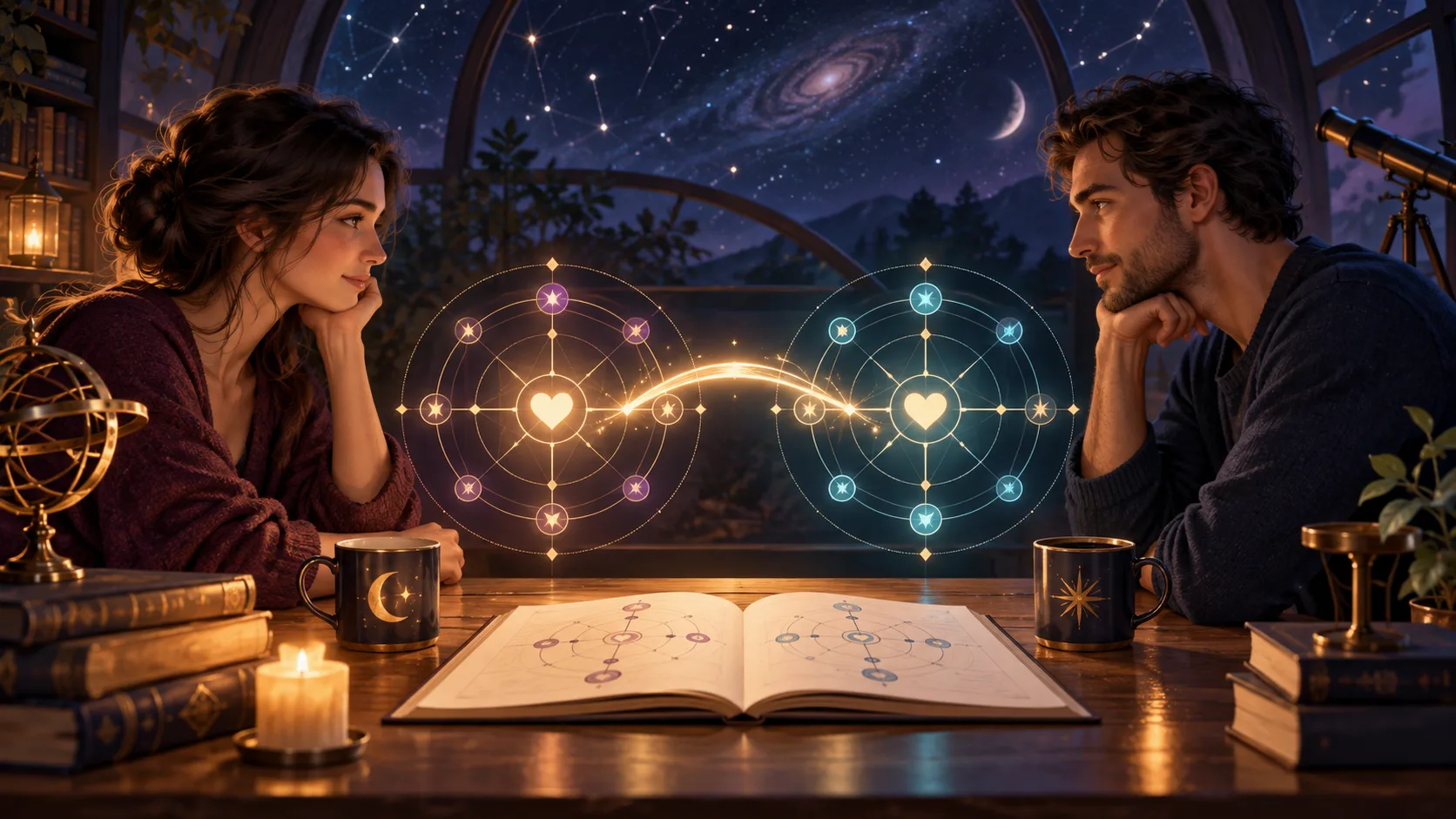 A Linha do Amor na Matriz de Compatibilidade: Como Ler a Conexão Afetiva — Ilustração educativa do método de leitura