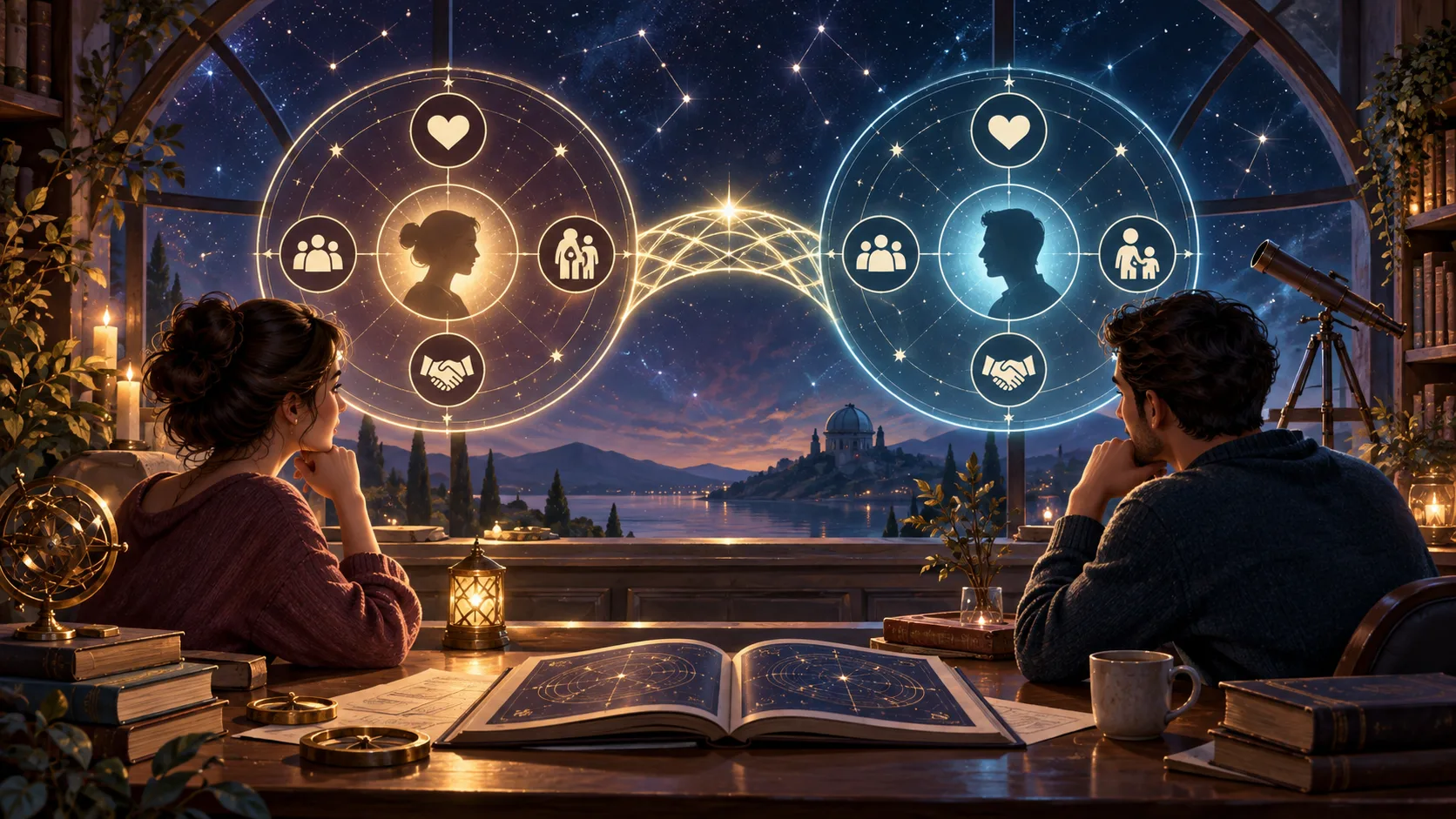 Os Tipos de Relação na Matriz de Compatibilidade: Amor, Amizade, Família e Negócios — Ilustração conceitual do tema do artigo