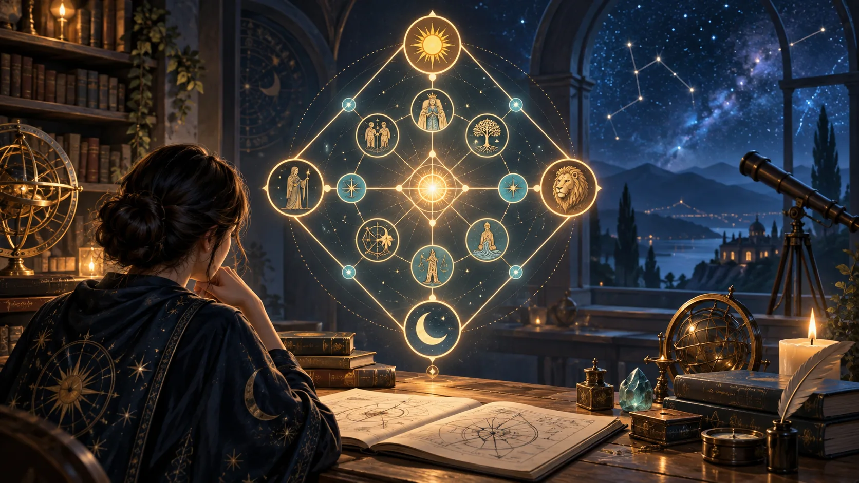 Destiny Matrix Complete Guide: Structure, Positions, Arcana, and Interpretation — educational illustration of the method