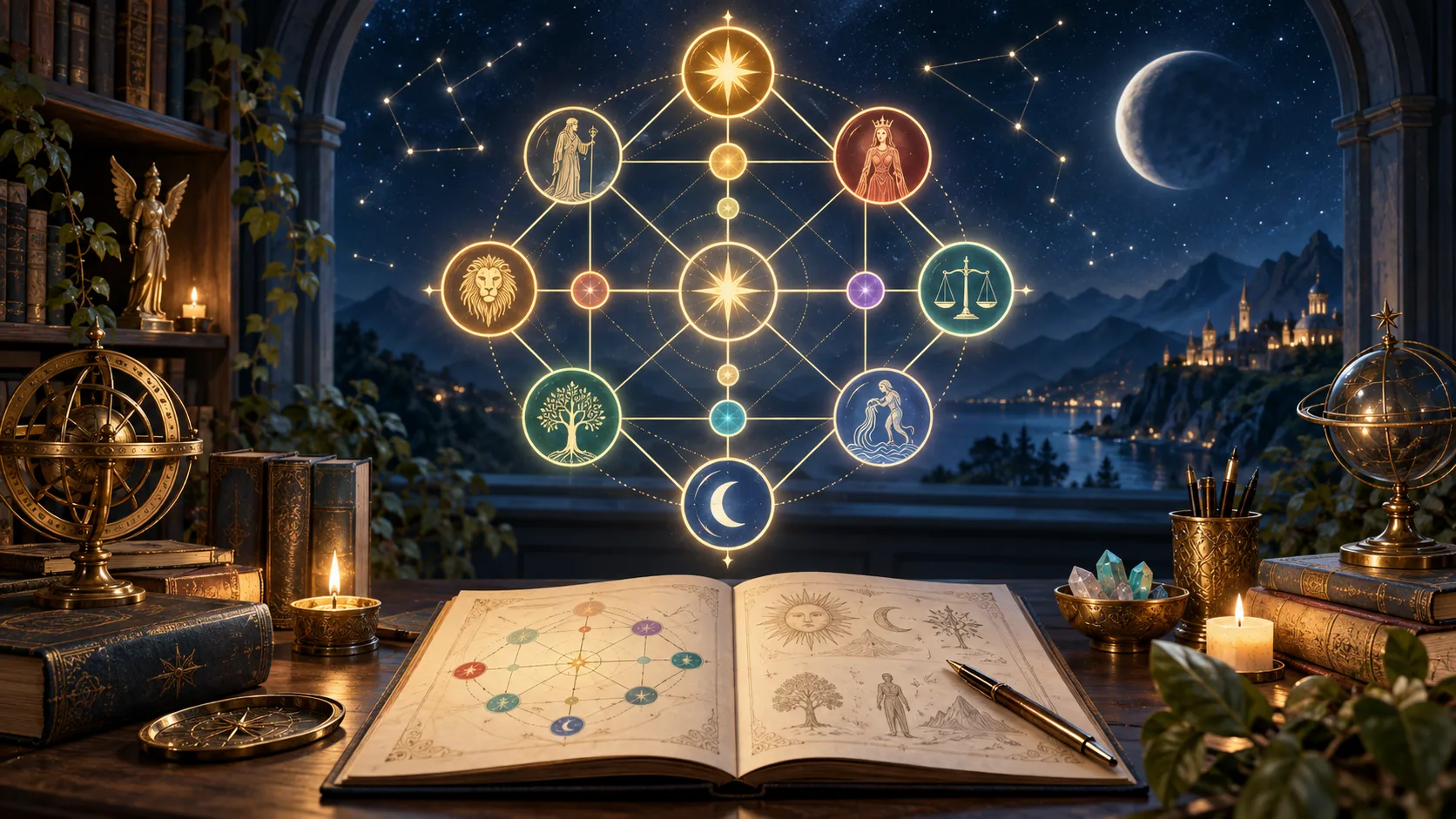 Destiny Matrix Complete Guide: Structure, Positions, Arcana, and Interpretation — educational illustration of the reading method
