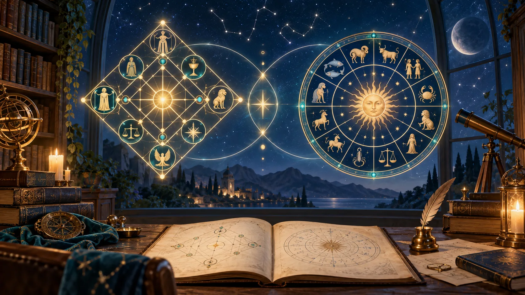 Destiny Matrix vs Astrology: How the Two Systems Differ and Complement Each Other — educational illustration of the reading method