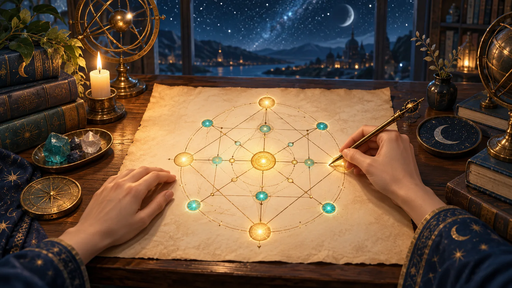 Como Interpretar Sua Matriz do Destino: Guia Passo a Passo — Ilustração educativa do método de leitura