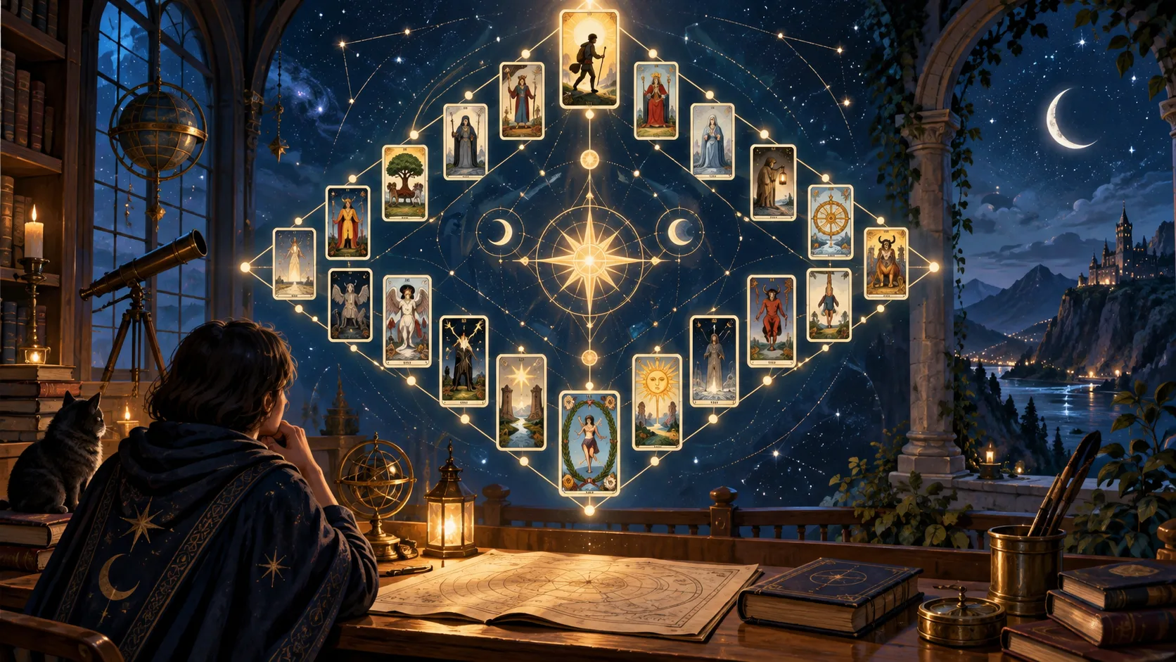 The Fool's Journey: The Initiatic Path of the 22 Arcanas — Educational illustration of the reading method