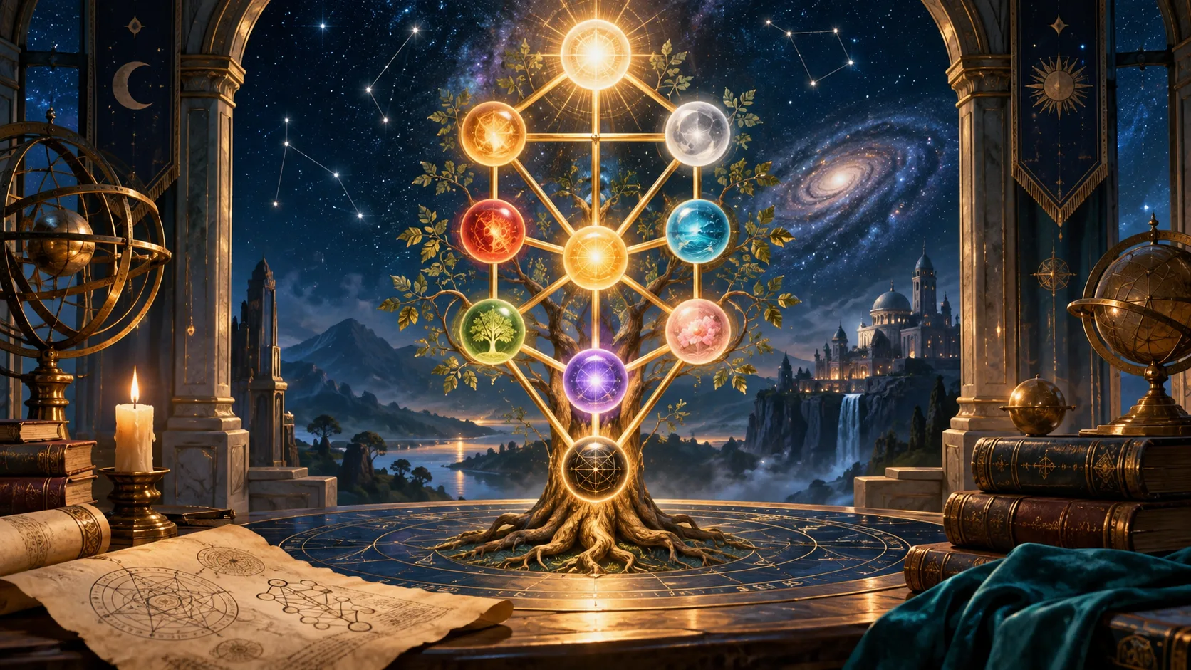 Tree of Life: Cosmic Structure and the 10 Sefirot of Kabbalah — Conceptual illustration of the article topic
