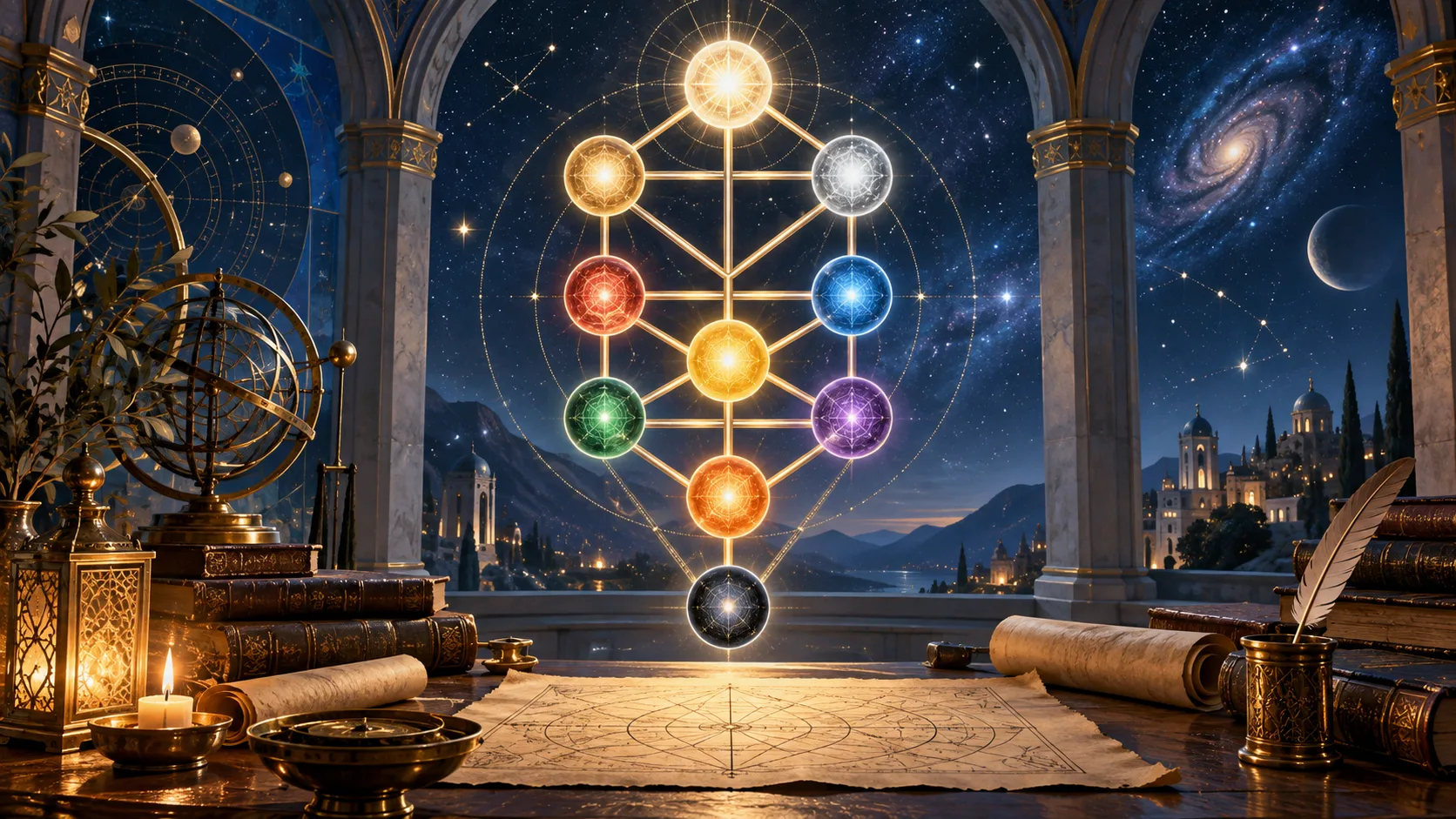 Tree of Life: Cosmic Structure and the 10 Sefirot of Kabbalah — Educational illustration of the reading method